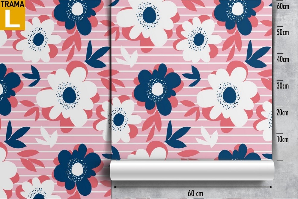 Carta da Parati fiori stilizzati e righe pattern moderno.