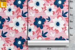 Carta da Parati fiori stilizzati e righe pattern moderno.
