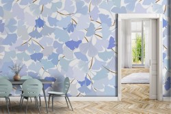 Carta da Parati foglie stilizzate azzurro pattern natura.