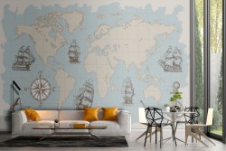 Wallpaper world map continents and ships