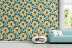Carta da Parati fiori gialli natura stilizzata pattern.