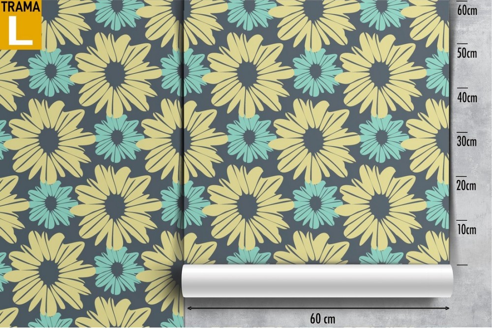 Carta da Parati fiori gialli natura stilizzata pattern.