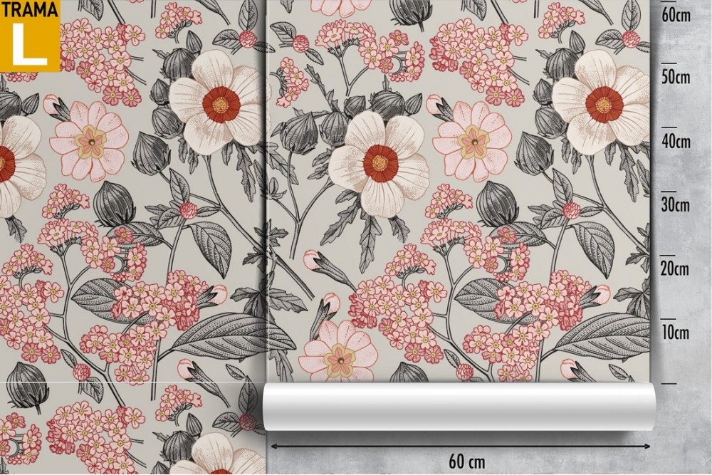 Vintage nature floral pattern wallpaper in pink.