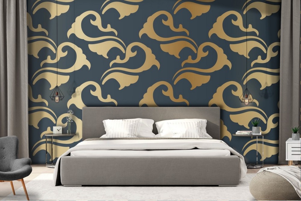 Carta da Parati onde stilizzate oro decorazione luxury.