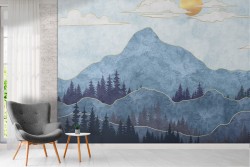 Carta da Parati paesaggio stilizzato montagne con alberi