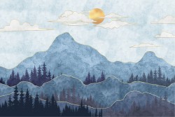 Carta da Parati Design e Stili Flora e Fauna Paesaggi e Natura Alberi Luxury Montagna Stilizzata