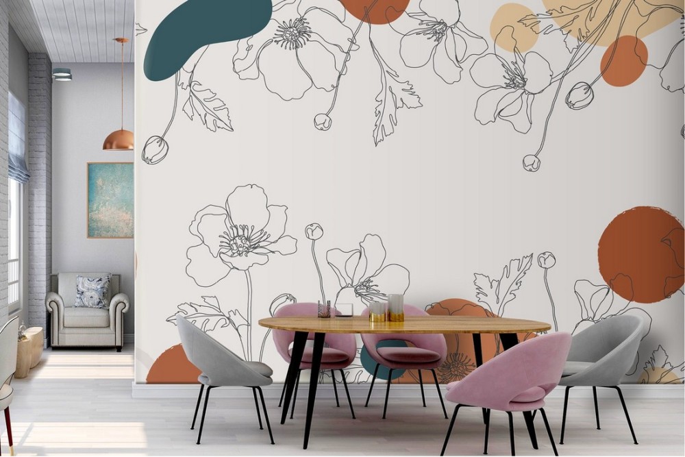 Wallpaper stylized flowers nature vintage design