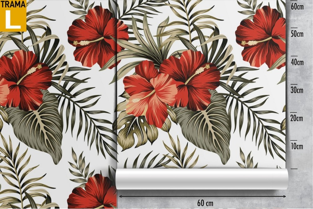 Red flowers and tropical leaves nature wallpaper.