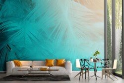 Carta da Parati foglie tropicali astratte azzurro