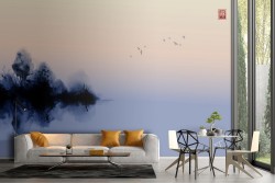 Carta da Parati mare lago con alberi astratti dipinto