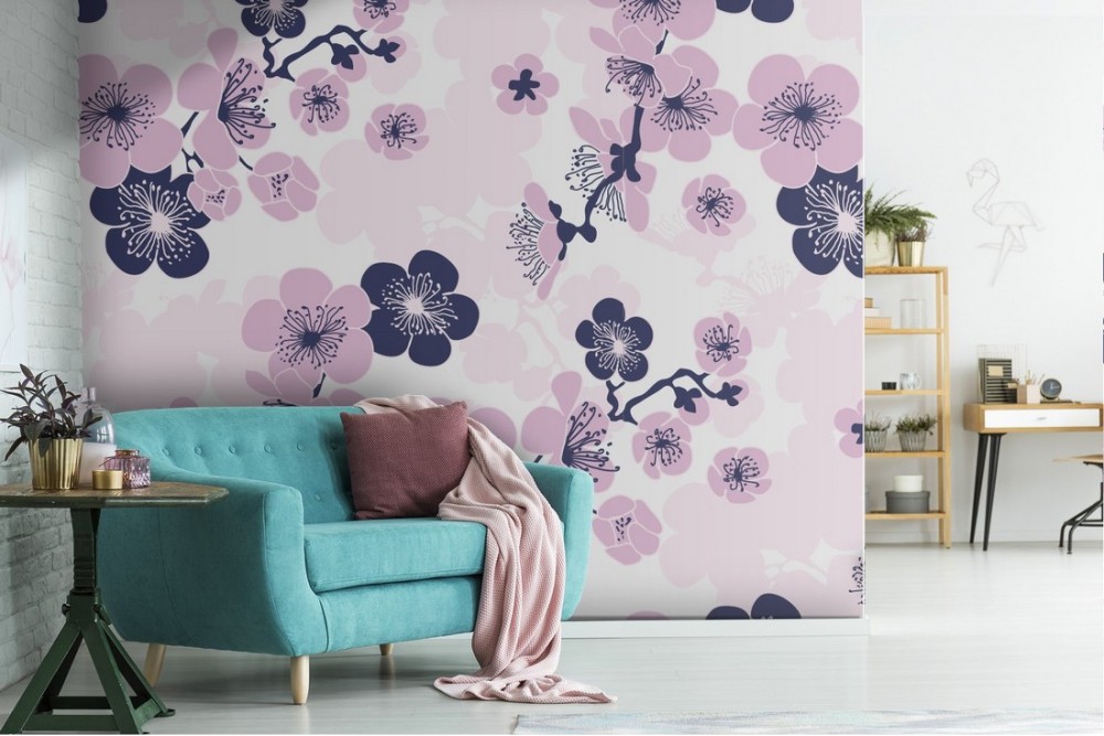 Pink flowers nature modern design wallpaper.