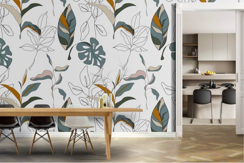 Carta da Parati foglie stilizzate pattern natura.
