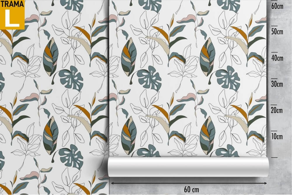 Carta da Parati foglie stilizzate pattern natura.