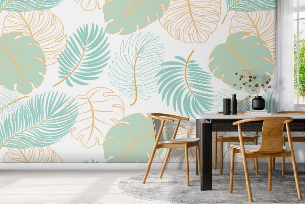 Carta da Parati foglie stilizzate pattern natura.
