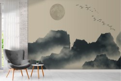 Wallpaper stylized eastern mountains landscape