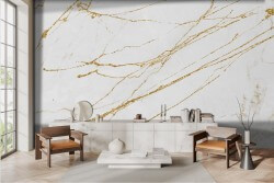 Carta da parati effetto marmo finiture oro