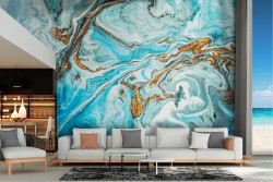 Carta da Parati colore astratto azzurro e oro glamour