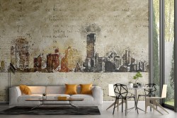 Watercolor stylized city skyscrapers wallpaper