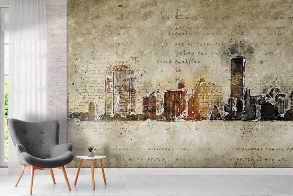 Watercolor stylized city skyscrapers wallpaper