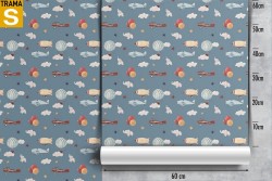 Carta da Parati Bambini Razzi aerei mongolfiere Decorazioni e Pattern