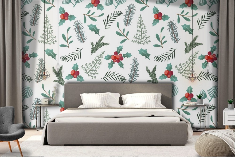 Carta da Parati natura foglie natale pattern.