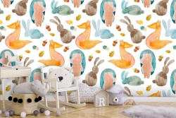 Carta da Parati animali del bosco stilizzati bambini pattern.