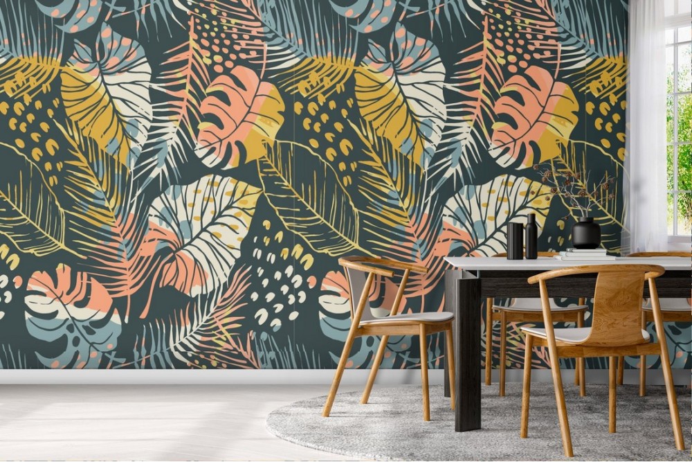 Carta da Parati foglie tropicali astratte pattern natura.
