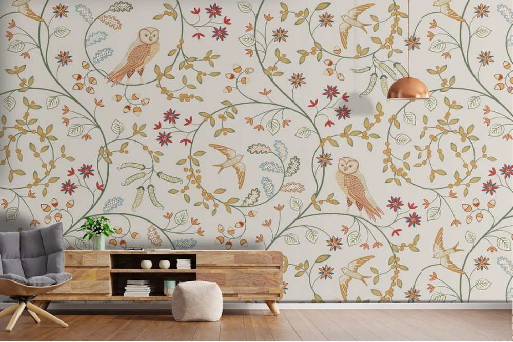 Floral and fauna nature vintage decoration wallpaper.